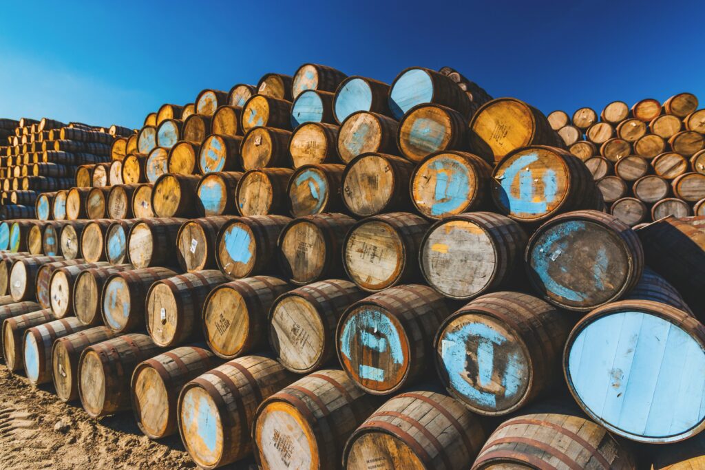 Rare whisky cask ownership opportunity, showcasing premium oak barrels as a high-yield alternative asset for sophisticated investors.